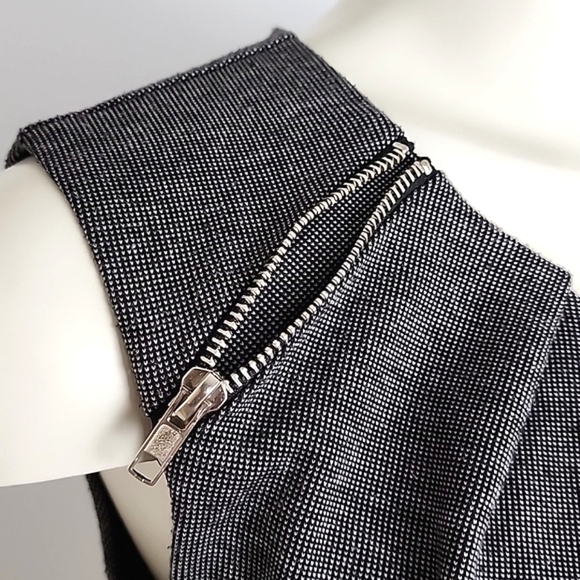 ENFOCUS Studio Dress Heathered Grey Round Pleated Neckline Zippers Stretch Sz 6 - Picture 8 of 14